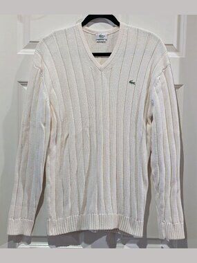 Lacoste V Neck Classic Knit Sweater Mens Gator Cotton 4 MADE IN FRANCE